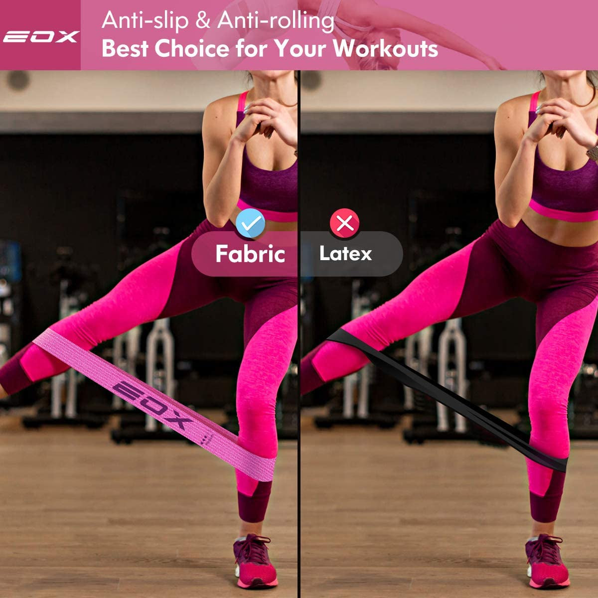 Premium Non-Slip Resistance Loop Bands for Legs & Glutes - 5 Levels of Hip Training (Pink)
