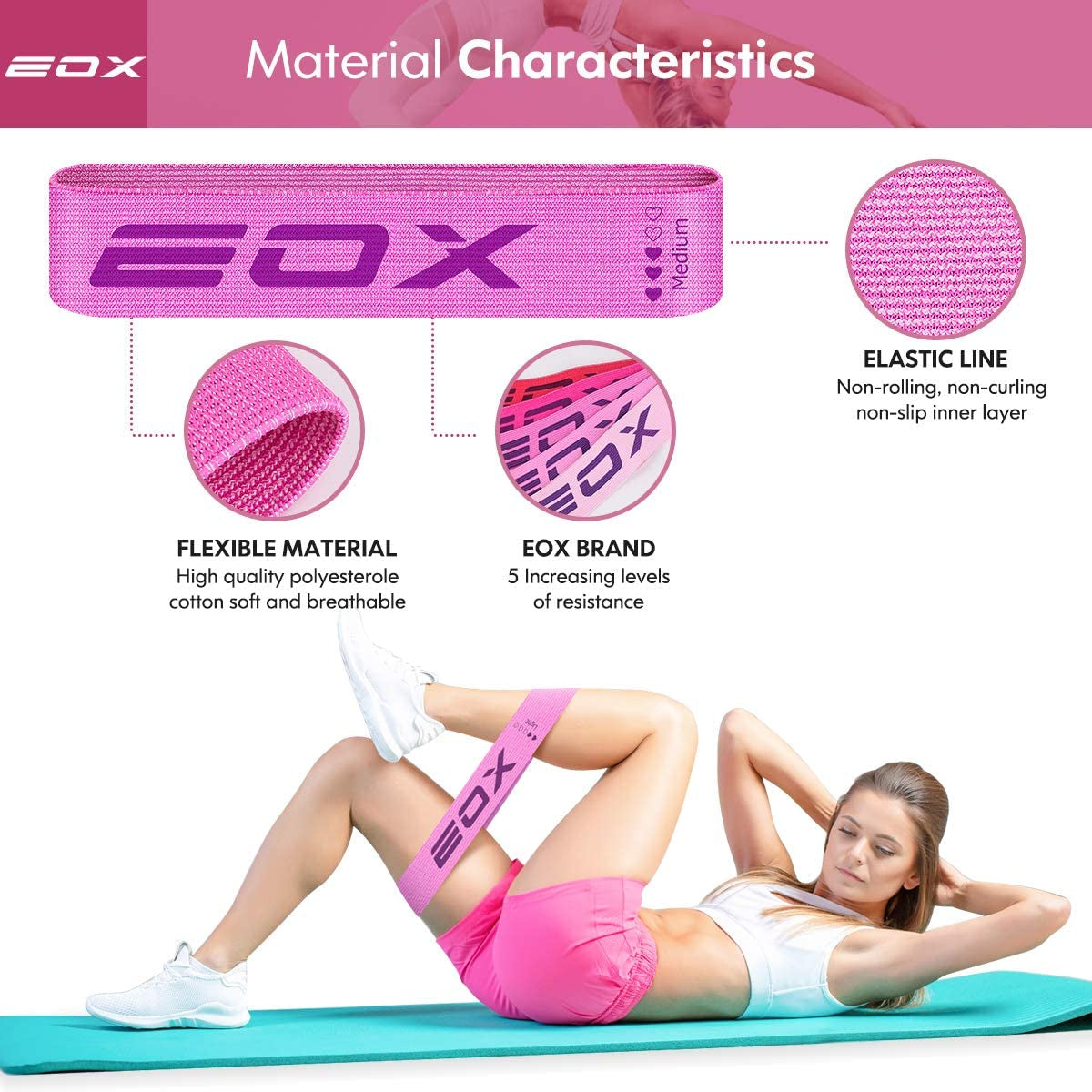 Premium Non-Slip Resistance Loop Bands for Legs & Glutes - 5 Levels of Hip Training (Pink)