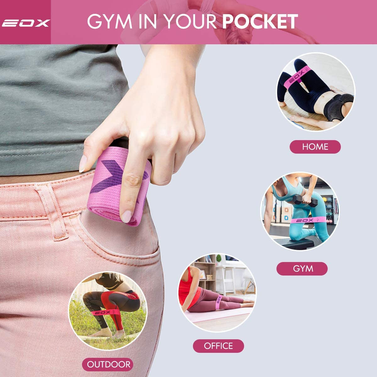 Premium Non-Slip Resistance Loop Bands for Legs & Glutes - 5 Levels of Hip Training (Pink)